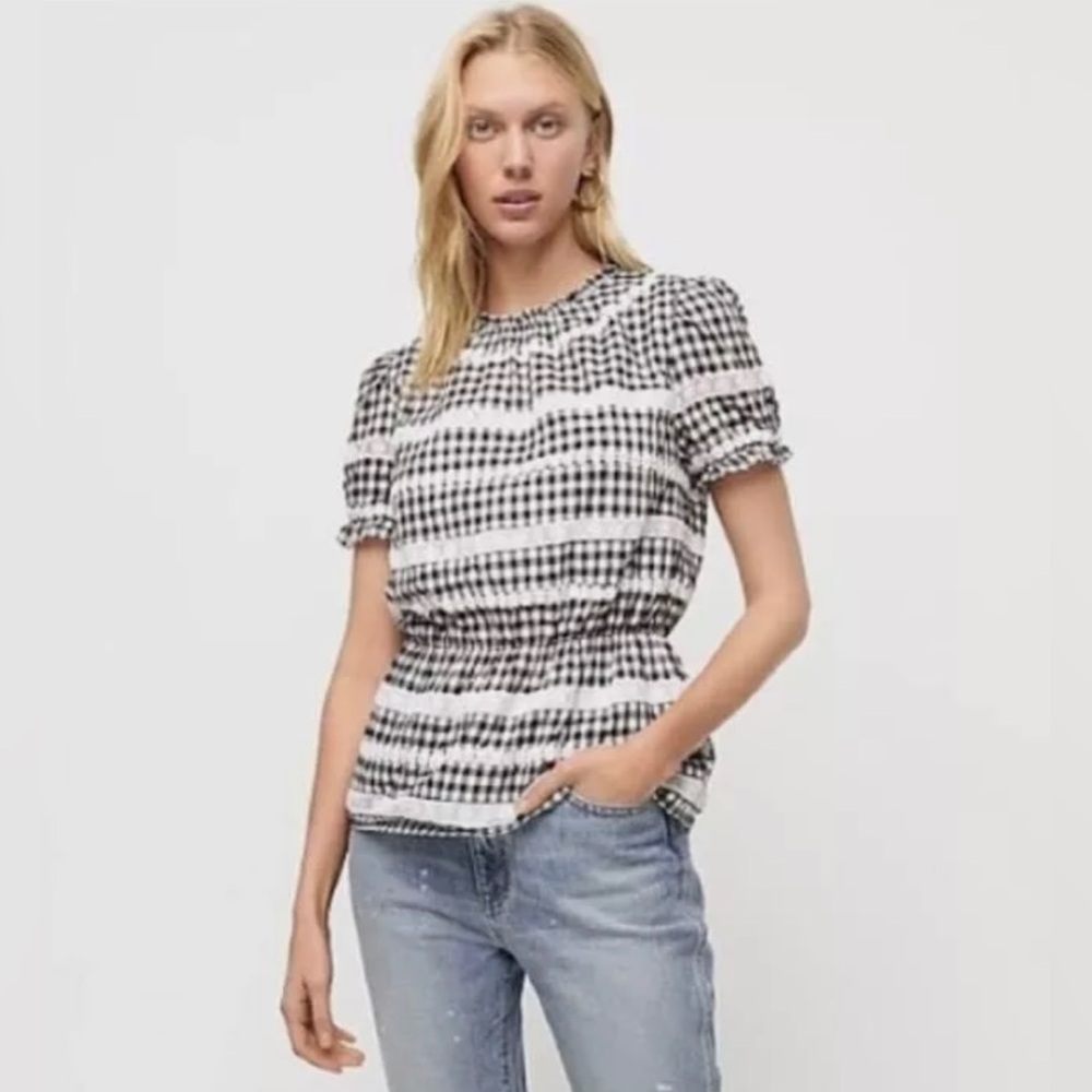 J Crew Daisy-chain peplum top in gingham Size S